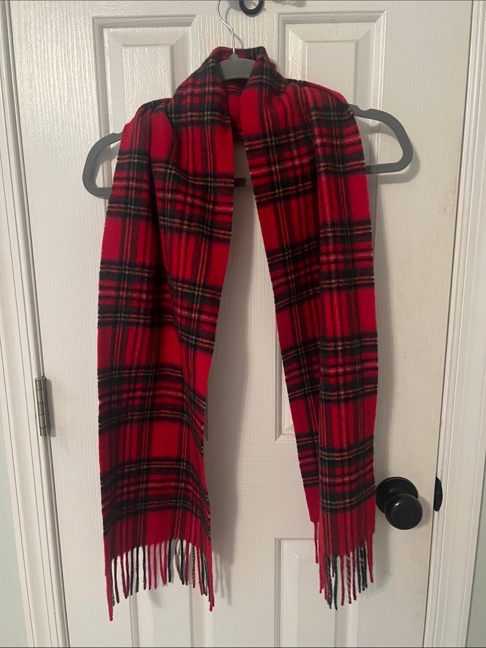 Red Plaid Fringe Scarf for Women